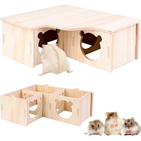 Vegena Hamster Maison d'angle – 3 chalets en bois pour hamster, maison de hamster, cachette en bois, décoration pour gerbilles, degus, souris à maquereau, hamsters nains (22,5 x 17,8 x 8 cm) (1/5)