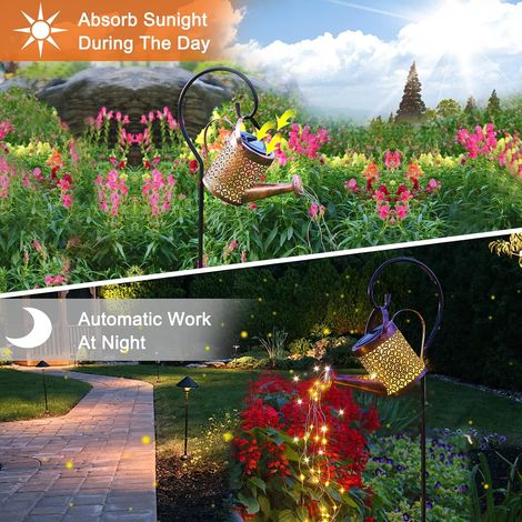 Arrosoir Arrose Lumières LED Solaires, Guirlande Lumineuse Extérieures de Jardin de Douche D'étoile Étanche, Lampe de Douche pour Jardin Allée Terrasse Pelouse (avec Support en Forme de G) [Classe éne (1/4)