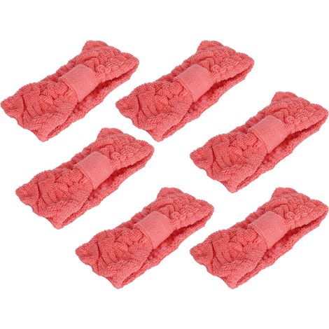 Lot de 6 bandeaux en microfibre souple et élastique avec nœud papillon, pour maquillage, lavage du visage et accessoires de sport, rose rouge. (1/5)