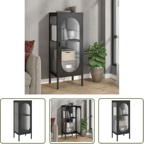 Buffet Meuble de rangement Commode noir 40x35x105 cm verre et acier 46687 (1/5)