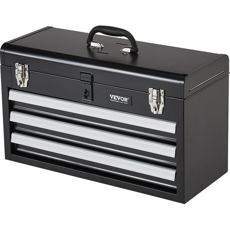 Boîte à Outils Métal, 520 mm, Caisse à Outils Acier Portable avec 3 Tiroirs Coulissants Roulement à Billes, Petit Coffre Outillage Multifonction, Doublure EVA, Finition Revêtement Poudre, Noir (1/5)