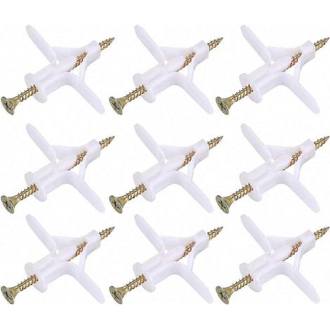 Kit de fixation pour plaques de plâtre (200 pièces) : 100 chevilles et 100 vis pour la fixation de cloisons creuses et de plaques de plâtre. (1/5)