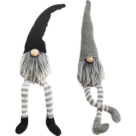 Lot de 2 décorations de Noël : poupée sans visage, ornement décoratif de bureau en tissu (gris + noir)-48X10CM (1/3)