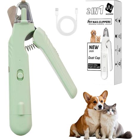Coupe-ongles 2 en 1 pour chiens et chats, adapté aux petites, moyennes et grandes races, avec lumière LED, couleur verte.-AquaForge (1/5)