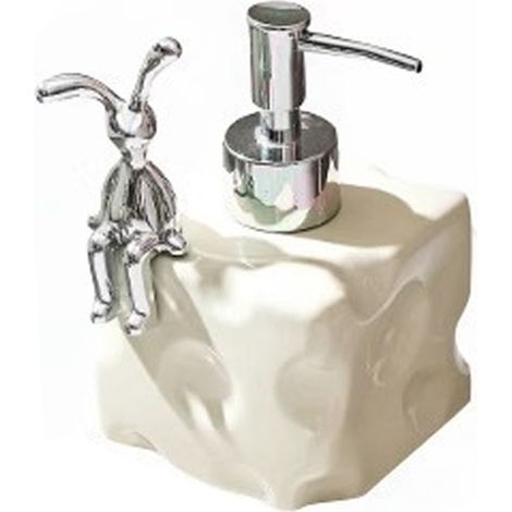 Großvolumiger Keramik-Pumpspender – Badezimmer-Lotionhalter – Weißes Dekorationsmodell [Inklusive Baumwollbeutel] (1/5)