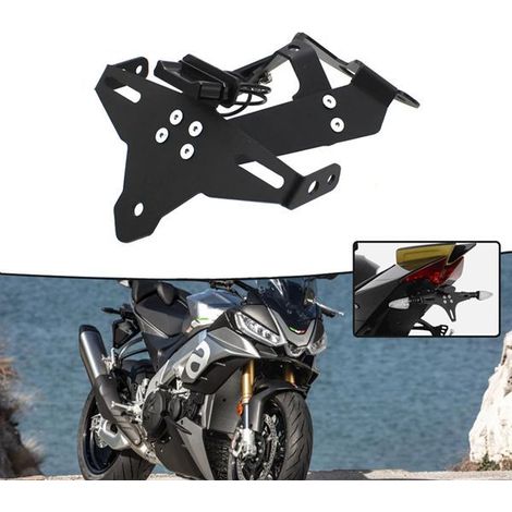 License plate holder with light for 21-24 Aprilia Tuono V4 1100 motorcycles. (1/4)