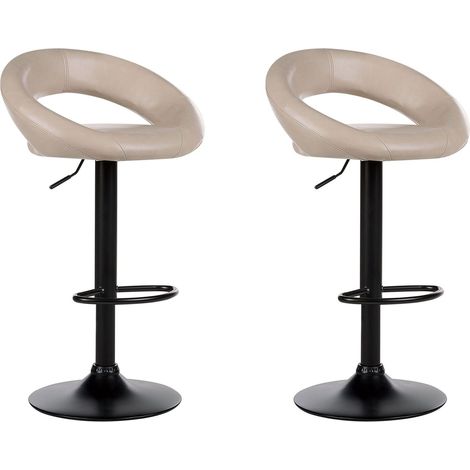Set of 2 Modern Swivel Height Adjustable Bar Stools Faux Leather Light Beige Peoria II (1/5)