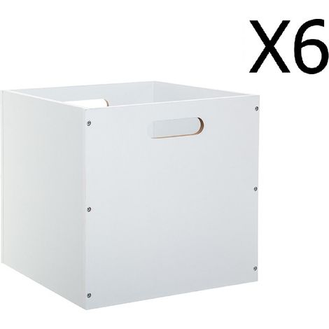 Pegane – Lot de 6 boîtes de rangement en MDF blanc – Dimensions L. 30.5 x P. 30.5 x H. 30.5 cm – Finitions supérieures pour déco intérieure