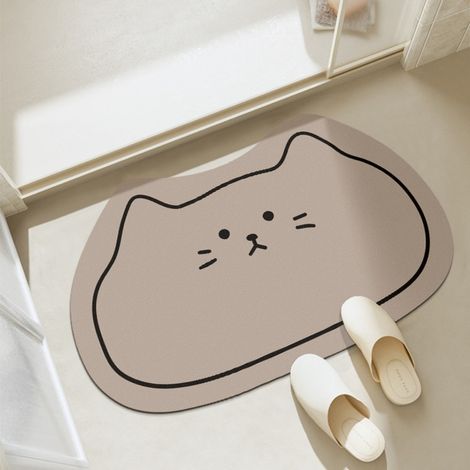 Couleur café 4060cm (terre de diatomées) Tapis de porte de salle de bain absorbant mignon à motif de dessin animé, de forme irrégulière, antidérapant, en terre de diatomées. (1/4)
