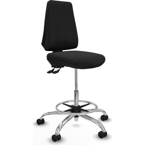 Taburete Elche AS similpiel negro base cromada ruedas 65mm nailon