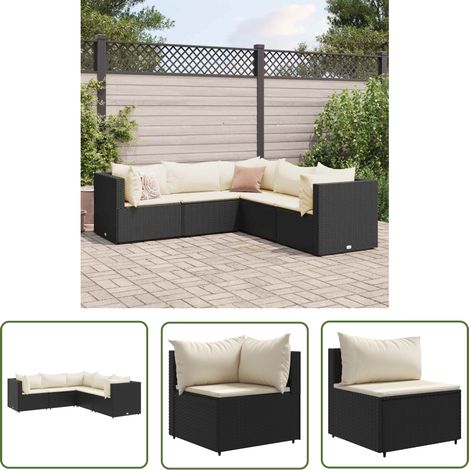 The Living Store 5-tlg. Garten-Lounge-Set mit Kissen Schwarz Poly Rattan - Gartenmöbel - Lounge Set - Outdoor Möbel - Rattan Gartenmöbel - Garten Lounge Set