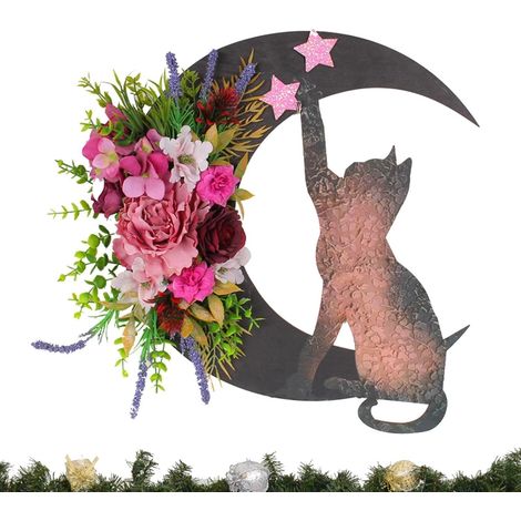 Couronnes d'halloween pour Porte D'Entrée Ornement De Guirlande Effrayant  Couronne Chat Lune Et Pour Halloween Récolte Intérieur Extérieur Maison Fenêtre Mur Cheminée Entr (1/5)