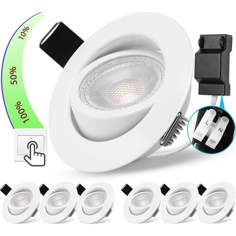 Spot LED Encastrable Orientable, 5W Spot Led Plafond Blanc Dimmable 220V Blanc Neutre 4000K 500LM Spot Encastrable LED Extra Plat, IP44 Spots Encastrés Ø68-75mm, Chambre, Salle de Bain Lot de 6 (1/5)