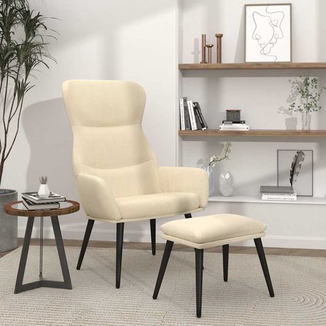 Chaise de relaxation avec tabouret Fauteuil relax - Crème Tissu BonneVie-49210 (1/5)