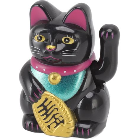 Chat porte-bonheur chinois décoratif à bras agités, lampe solaire à induction, figurine pour la maison ou la voiture, assis droit, noir