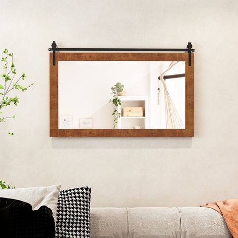 Costway – Miroir mural rectangulaire 100 x 66 cm – Cadre en bois de sapin massif – Support en métal antirouille – Réflexion HD – Style ferme vintage (1/5)