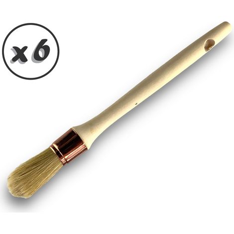 Lot de 6 pinceaux de pouce Brosse ronde en soie blanche Ø 25 mm Idéal peinture rénovation volets moulures plinthes angles persiennes Manche bois brut Kibros 370D254x6
