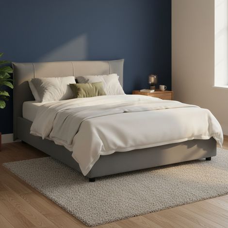Talamo Italia Cama matrimonial Flavia, Cama contenedor con revestimiento de tela, 100% Made in Italy, Apertura frontal, con colchón de 160x190 cm incluido, Gris, con embalaje reforzado (1/5)