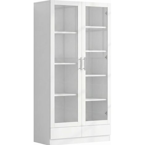 Armario vitrina de MDF y vidrio blanco 80 x 40 x 160 cm con 2 cajones MODENUIT (1/5)