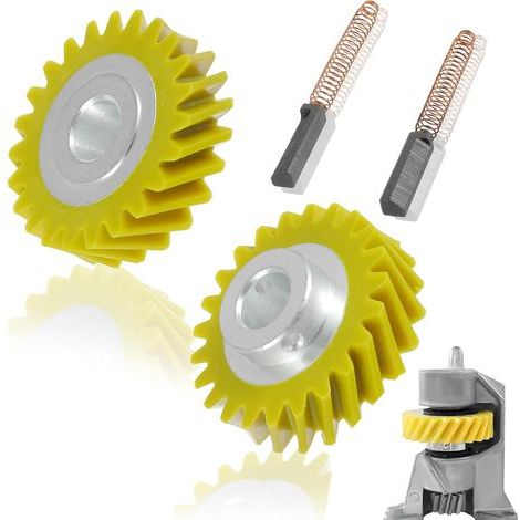 Set of 2 replacement worm gears for W10112253 mixer, compatible with Whirlpool Kenmore 4162897, 4161531, WPW10112253, 4169830, WPW10112253VP, 5K5SS, 5KPM5, (carbon brush included) (1/5)