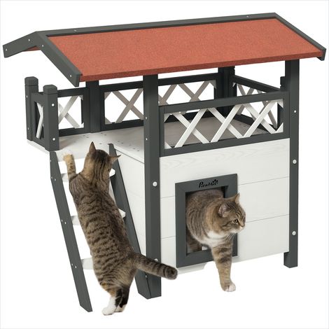 Maison pour chat en bois massif de sapin avec terrasse (1/5)