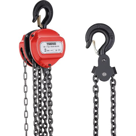 Teeno – Palan manuel à chaîne 2T – Hauteur de levage 5m – Chaîne en acier au manganèse G80 – Crochet antidérapant – Pour chantiers et ateliers
