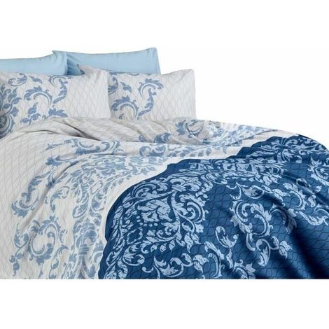 Set copripiumino - 1 copripiumino 220 x 240 cm + 2 federe 60 x 60 cm - 100% cotone rinforzato - Blu (1/4)