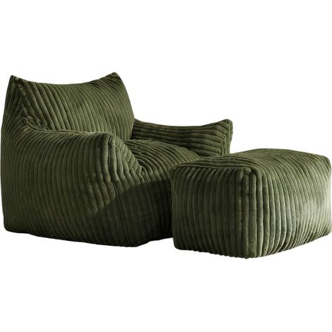 Poltrona lounge curva con poggiapiedi coordinato in tessuto verde 103x90x70 cm MODENUIT (1/5)