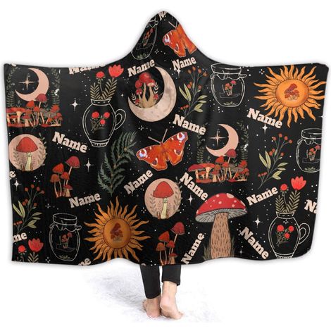 Couverture polaire à capuche imprimée champignons pour tous les âges, jeté doux en flanelle pour la décoration de la chambre et du salon, 152 x 127 cm (1/5)