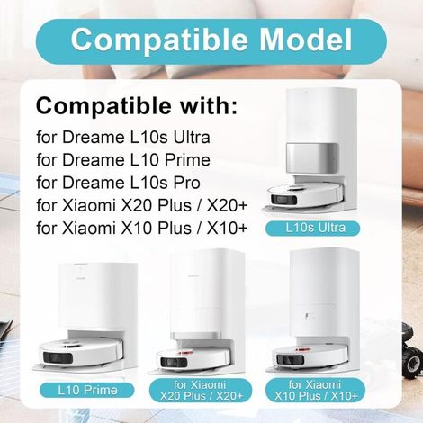 Compatible pour Dreame L10 Prime / L10s Ultra/Xiaomi X20 Plus / X10 Plus Pièces de Rechange pour Dreame L10s Pro 2 Brosse Principale 8 Chiffons de Nettoyage 4 Filtres 8 Brosse Latérale (1/4)