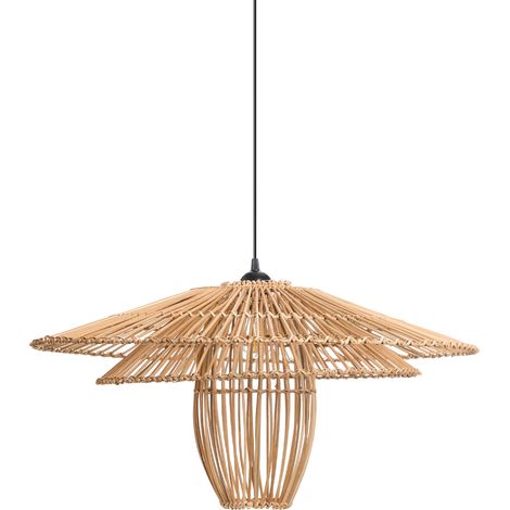 Lámpara colgante boho pantalla de ratán estructura de hierro iluminación natural Botijas