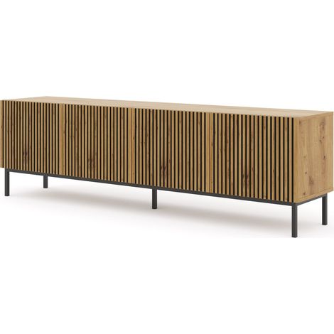 MOBILE RAVENNA F PORTA TV IN MDF VERNICIATO 4D 200 TELAIO NERO ROVERE ARTIGIANALE