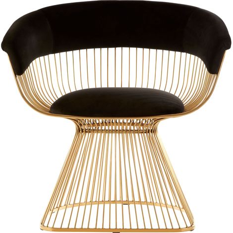 Interiors by Premier Black Velvet and Gold Finish Chair, Easy to Clean Small Velvet Chair, Large Black Steel Frame Armchair (1/5)
