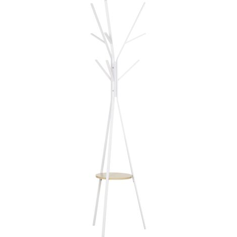 Perchero de pie blanco de metal con balda MDF 45x45x180 cm HOMVRA (1/5)