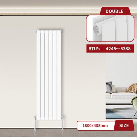 Warmehaus Flat Panel Radiator White Vertical 1800 x 408mm Double (1/3)