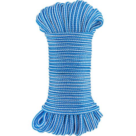 Cuerda Polipropileno 4mm 25 metros Blanco/Azul Cordón alta tenacidad Cordon Trenzado Interior/Exterior Toldo Tendedero (1/5)