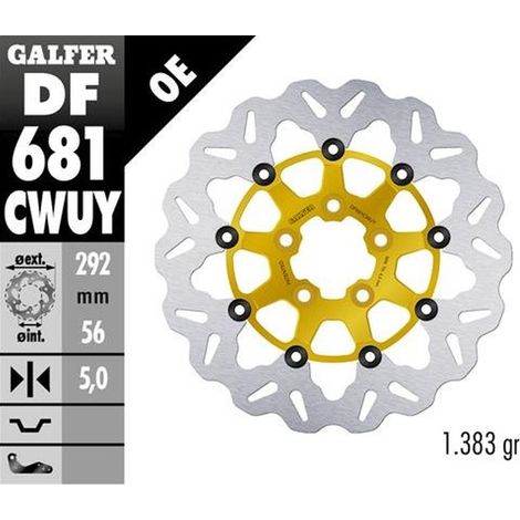 Disco de freno trasero Harley-Davidson Wave Gold 292x56x5 Flotante GALFER