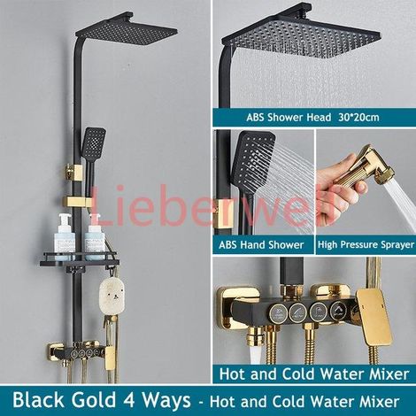 Ensemble de douche de salle de bains numérique chromé, pomme de douche de pluie de 12 pouces, robinet de salle de bains chaud et froid en laiton, système de douche thermostatique intelligent (1/4)