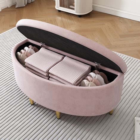 Banco baúl de terciopelo rosa con gran espacio de almacenaje, asiento tapizado multifunción para recibidor, dormitorio o salón, con patas de metal  CHICFURN (1/5)