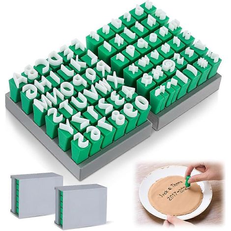 Ensemble de 72 tampons alphabet pour la poterie en argile, moules à lettres pour dalles de jardin et moules en béton (1/5)
