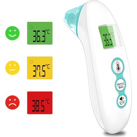Thermometre Frontal - Infrarouge Sans Contact - Mesure Frontale et Auriculaire - Pour Bebe et Adulte - Mode Enfant 0-3 Ans - Ecran LCD - Alarme Fievre - 2 Piles AAA (1/5)
