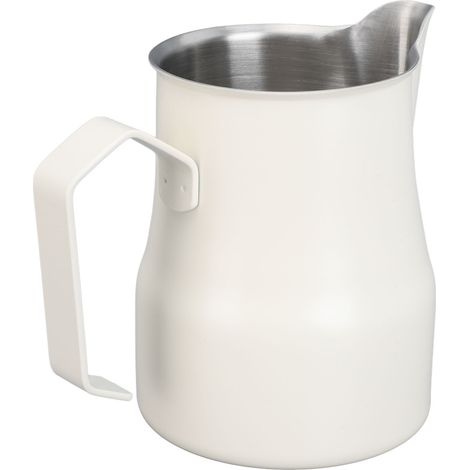 Pot à lait 450 ml, acier inoxydable 304, avec mousseur à lait et cafetière anti-gouttes, blanc (1/5)