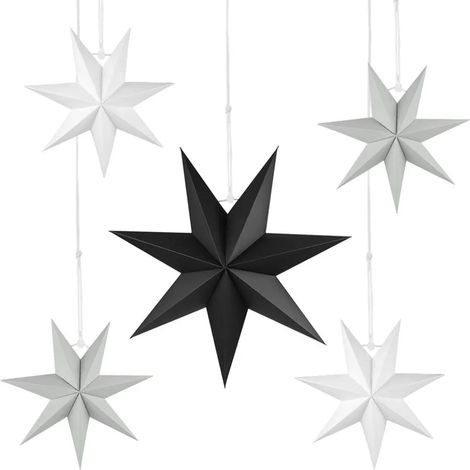 Stelle di carta di Natale, stelle nere appuntite 5 pezzi, 30 cm, stelle per decorazione finestra, Natale, albero di Natale (1/4)