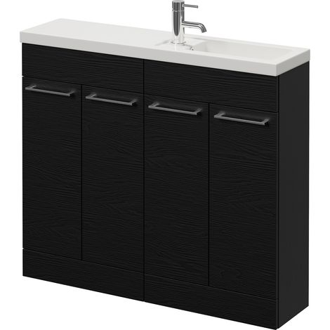 Napoli 250 Nero Oak 1000mm 4 Door Vanity Unit with Square Silvo Basin - 1000mm - Chrome 160mm Handle