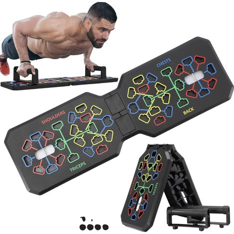 Tabla para flexiones, capacidad de carga de 100-150 kg, plástico ABS, dimensiones de 68,5 cm x 21 cm, diseño plegable, base antideslizante. (1/5)