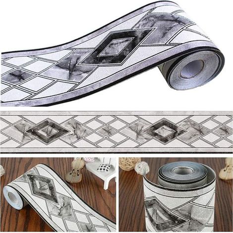 CSPARKV 1 tome Frise de papier peint élégante - pour cuisine, salon, salle de bains - noir et blanc, 10.5 cm x 5 m (1/4)