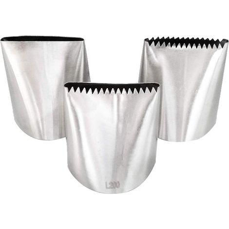 Ensemble de douilles à pâtisserie en acier inoxydable 304 – Douilles extra-larges plates/dentelées n° 200, 201 et 202 pour la décoration de gâteaux, pâtisseries et fondant. (1/5)