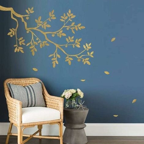 Stickers muraux branche d'arbre dorés – Autocollants décoratifs imperméables – Décoration murale pour salon. chambre. cuisine (1/5)