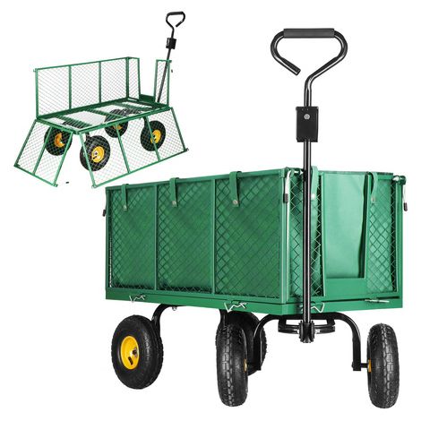 Carrito de transporte de jardín, remolque metálico de 400 kg, color verde.