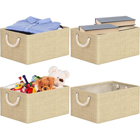 Set mit 4 faltbaren Aufbewahrungsboxen aus Stoff, 40 x 30 x 20 cm, mit Griffen, Aufbewahrungskörbe für Kleidung, Kinderspielzeug, Bücher (Beige) (1/5)